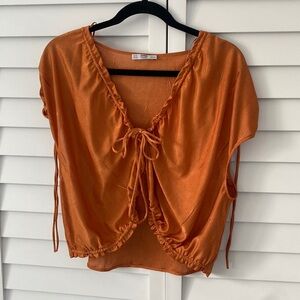 Zara Tie-Front Ruffled Open Orange Top Size Small
